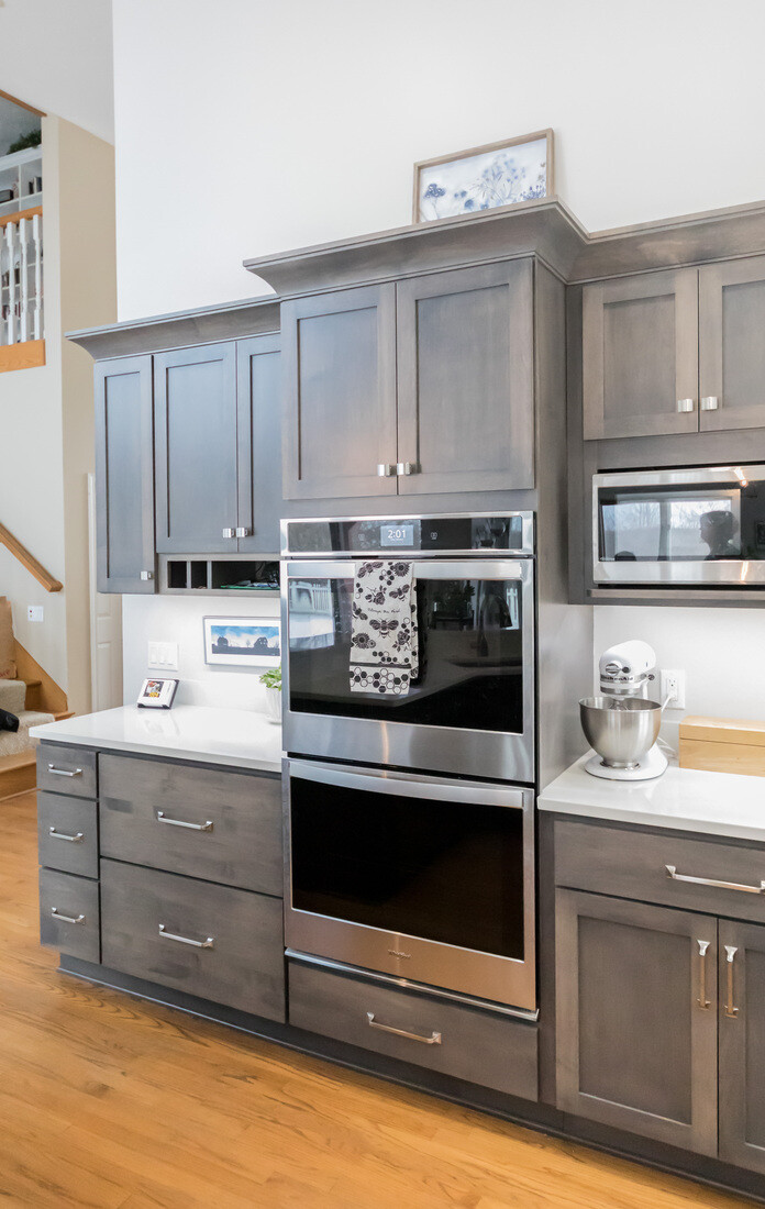 Tall view of double oven and cabinetry in Cascade kitchen remodel by Ridgewood Home Construction